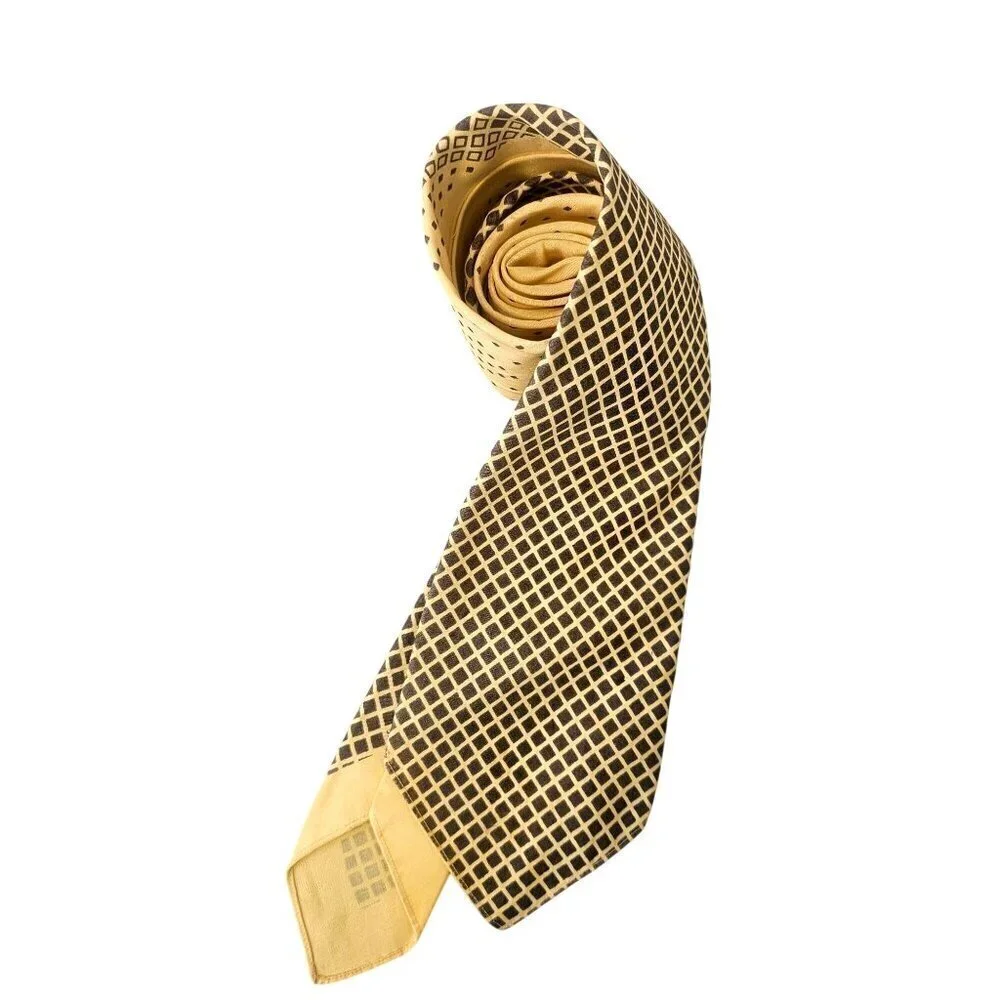 50s Carnavale de Venise Italy Silk Tie Black Diamond Pattern on Vanilla 2.25x51